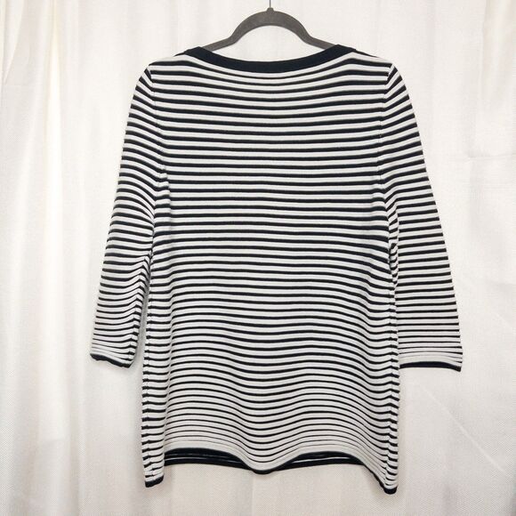 COS Womens L Striped Pullover Sweater 3/4 Sleeve Boat Neck Navy Blue White - Picture 3 of 12